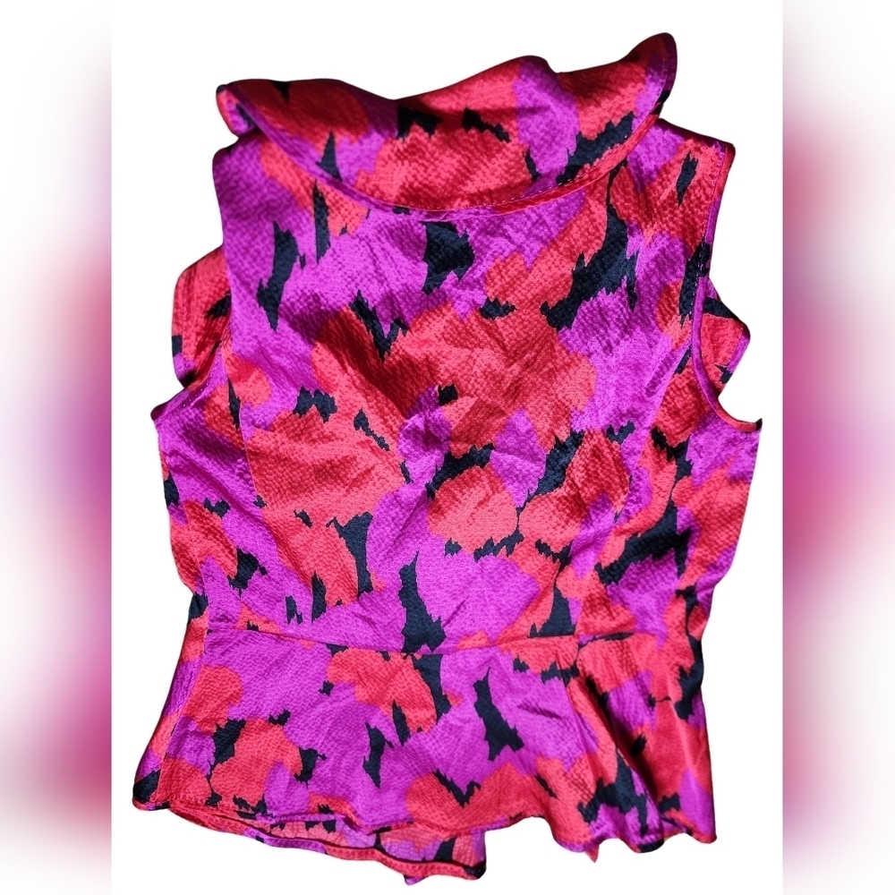 100% Silk Collared Ruffle Blouse, Size 2 (small) - Picture 5 of 5